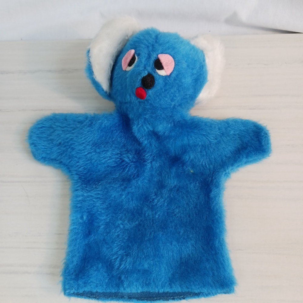Vintage Blue Koala Hand Puppet Handmade 1950s Goofy Retro Child's Toy Plush